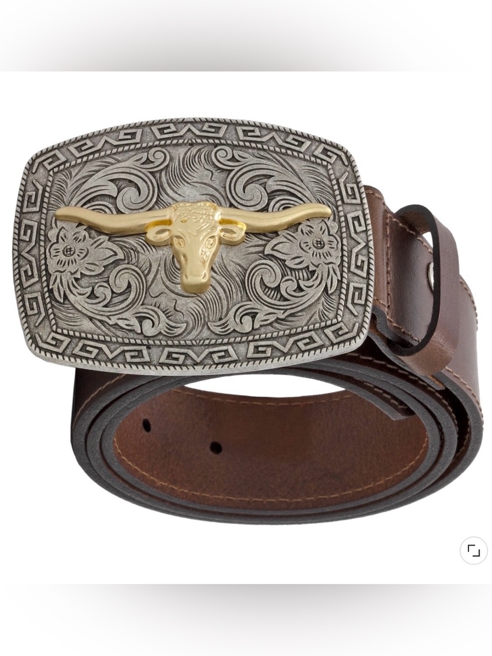 Men’s Leather Belt Lee Longhorn Silver Buckle NWT Sz 38 Western Cowboy Party